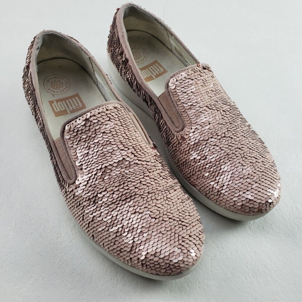 Fitflop Superskate Sequin Loafer Shoe Womens 6.5 Pink Slip On Comfort Shoe